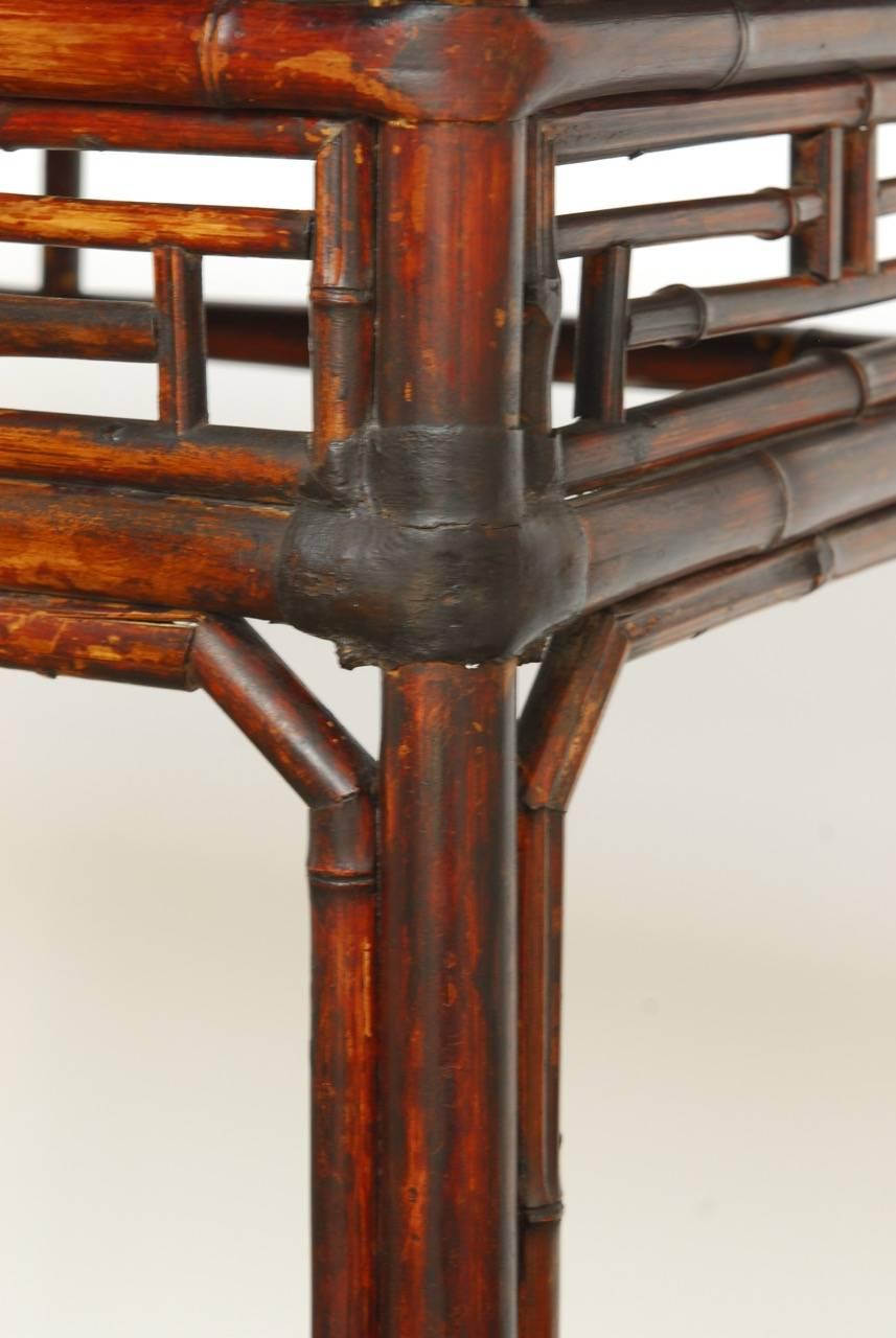 Chinese Chippendale Style Lacquered Bamboo Console Table 9