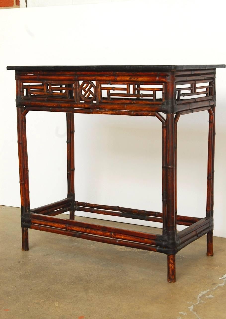 Hand-Crafted Chinese Chippendale Style Lacquered Bamboo Console Table