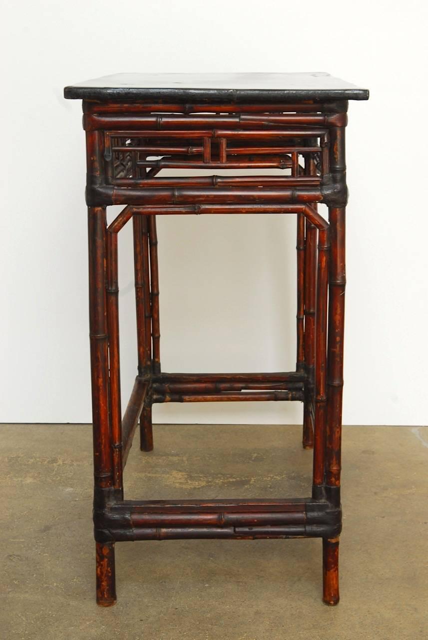 Chinese Chippendale Style Lacquered Bamboo Console Table 2