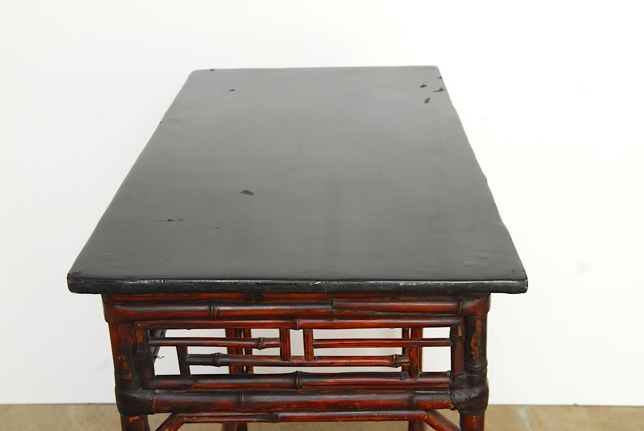 Chinese Chippendale Style Lacquered Bamboo Console Table 3
