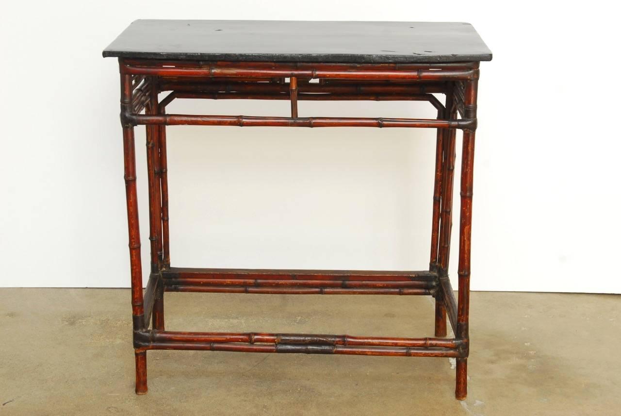 Chinese Chippendale Style Lacquered Bamboo Console Table 4