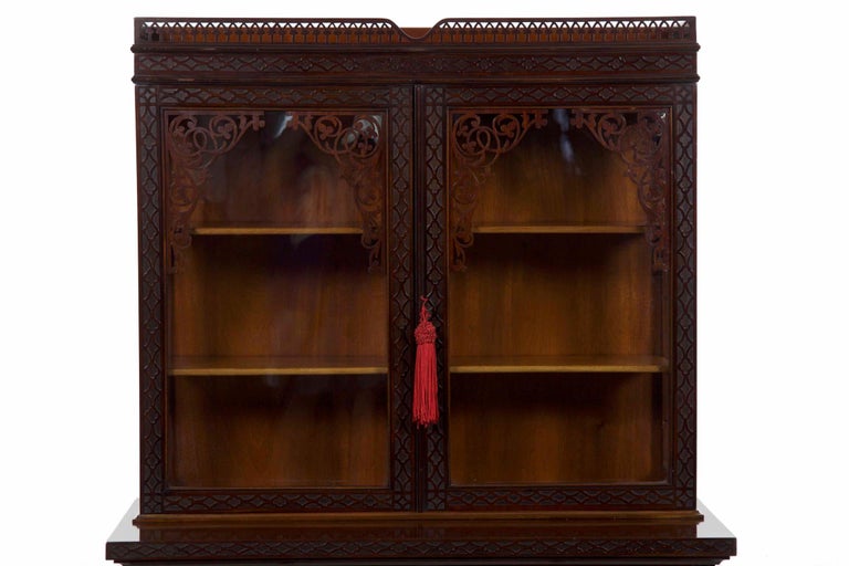 Chinese Chippendale Style Mahogany Antique Curio Cabinet By James English Chinese Chippendale Style Mahogany Antique Curio Cabinet by James Lamb For Sale - Chinese Chippendale Style Mahogany Antique Curio Cabinet By James