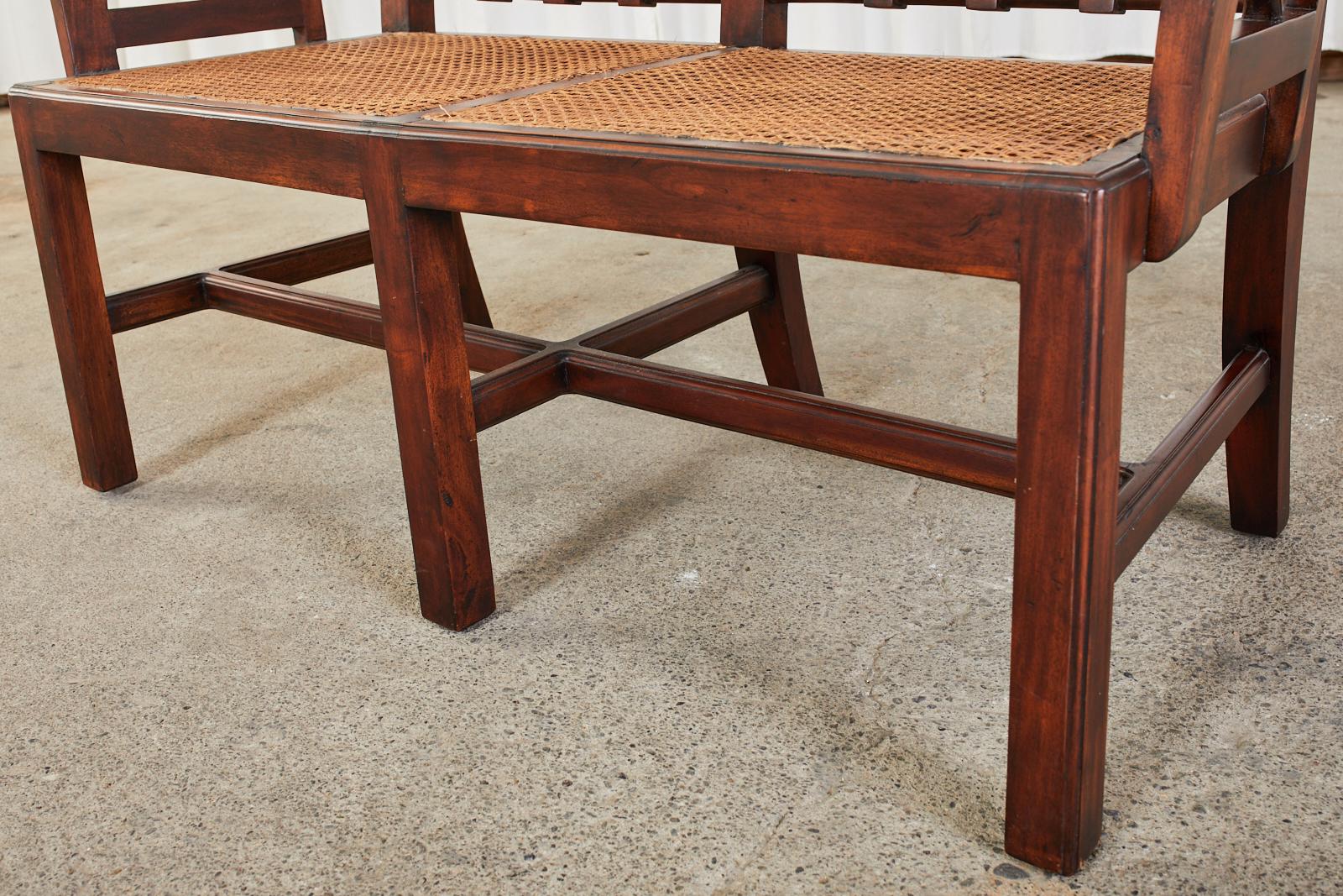 Chinese Chippendale Style Mahogany Caned Bench Settee 11