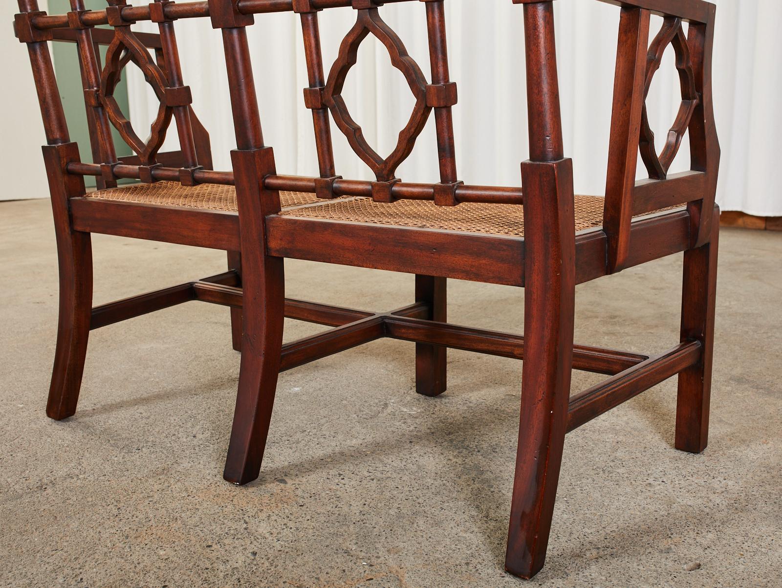 Chinese Chippendale Style Mahogany Caned Bench Settee 13