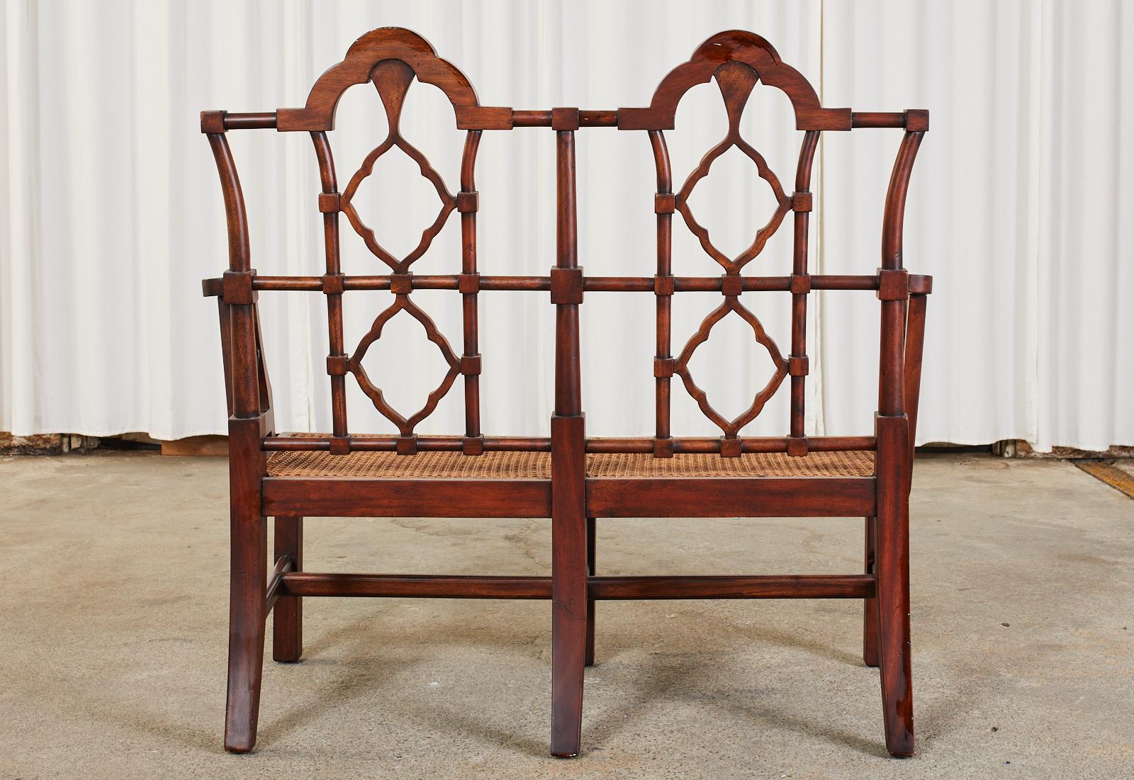 Chinese Chippendale Style Mahogany Caned Bench Settee 14