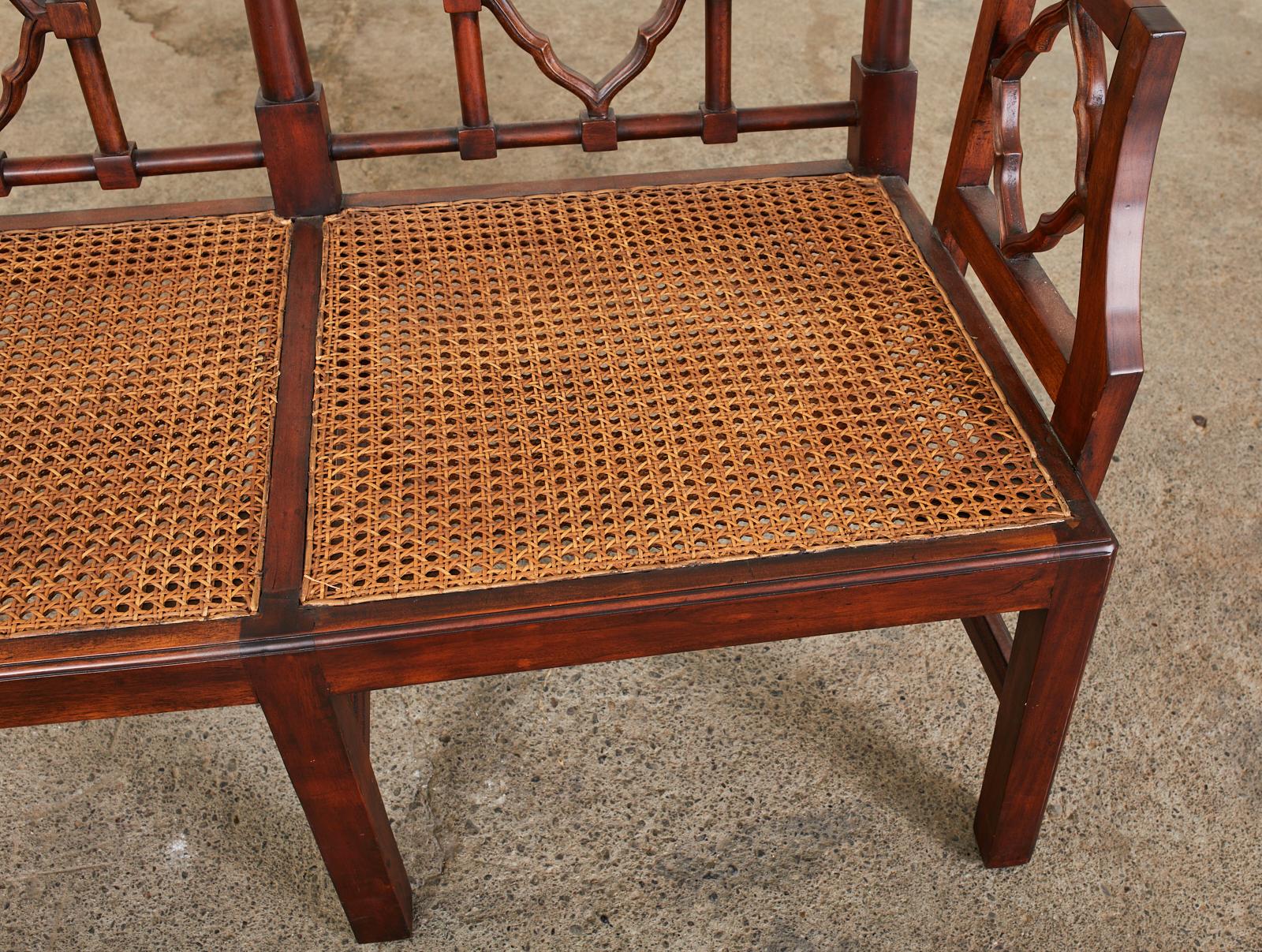 Chinese Chippendale Style Mahogany Caned Bench Settee 1