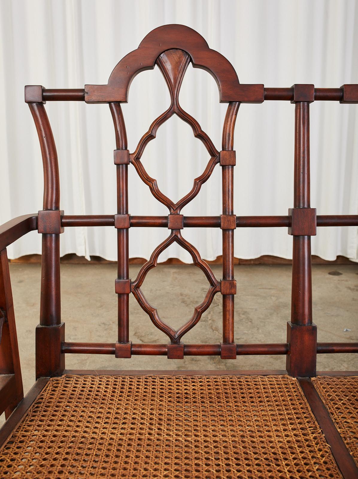 Chinese Chippendale Style Mahogany Caned Bench Settee 3