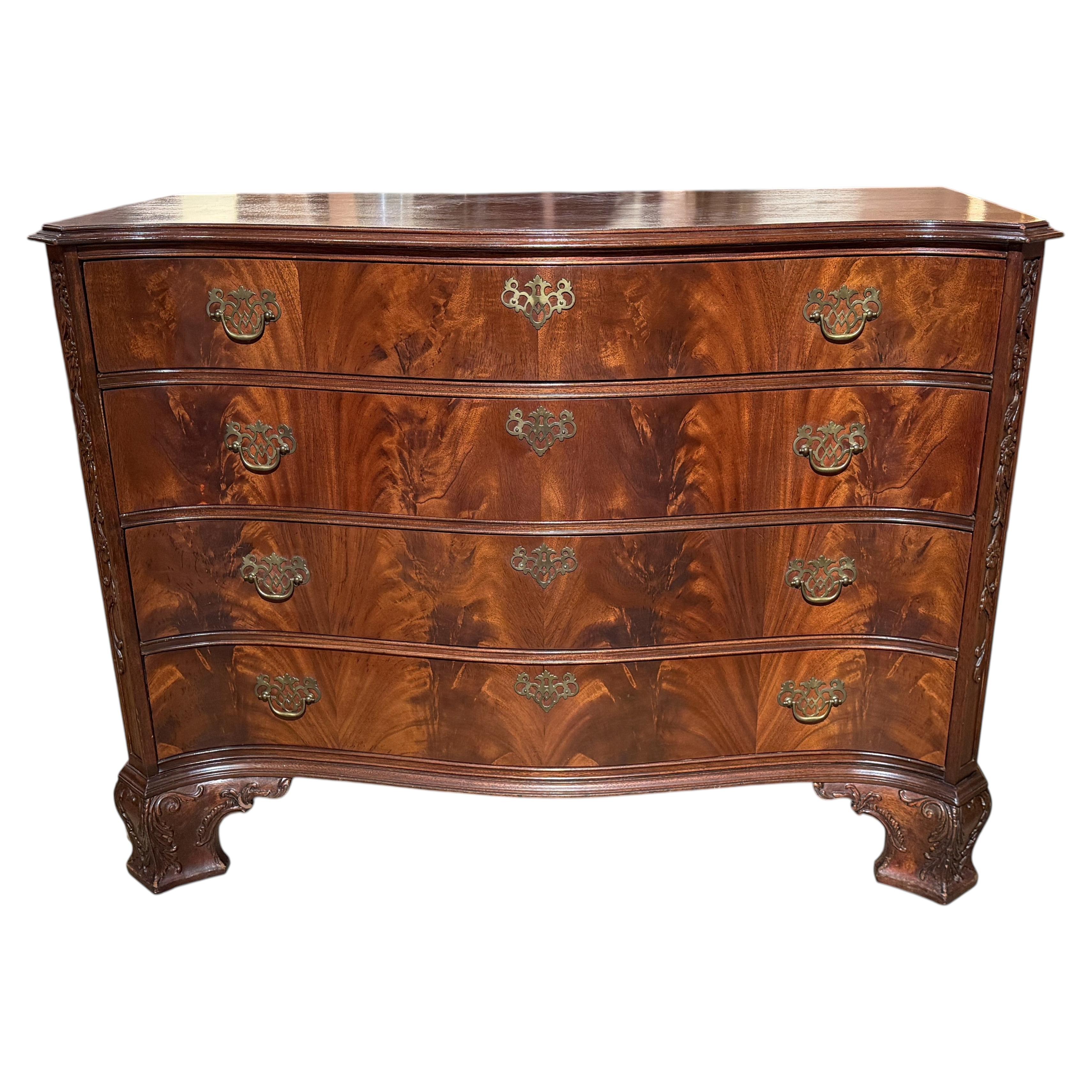 Chinese Chippendale Style Mahogany Chest with Bracket Base & Canted Corners