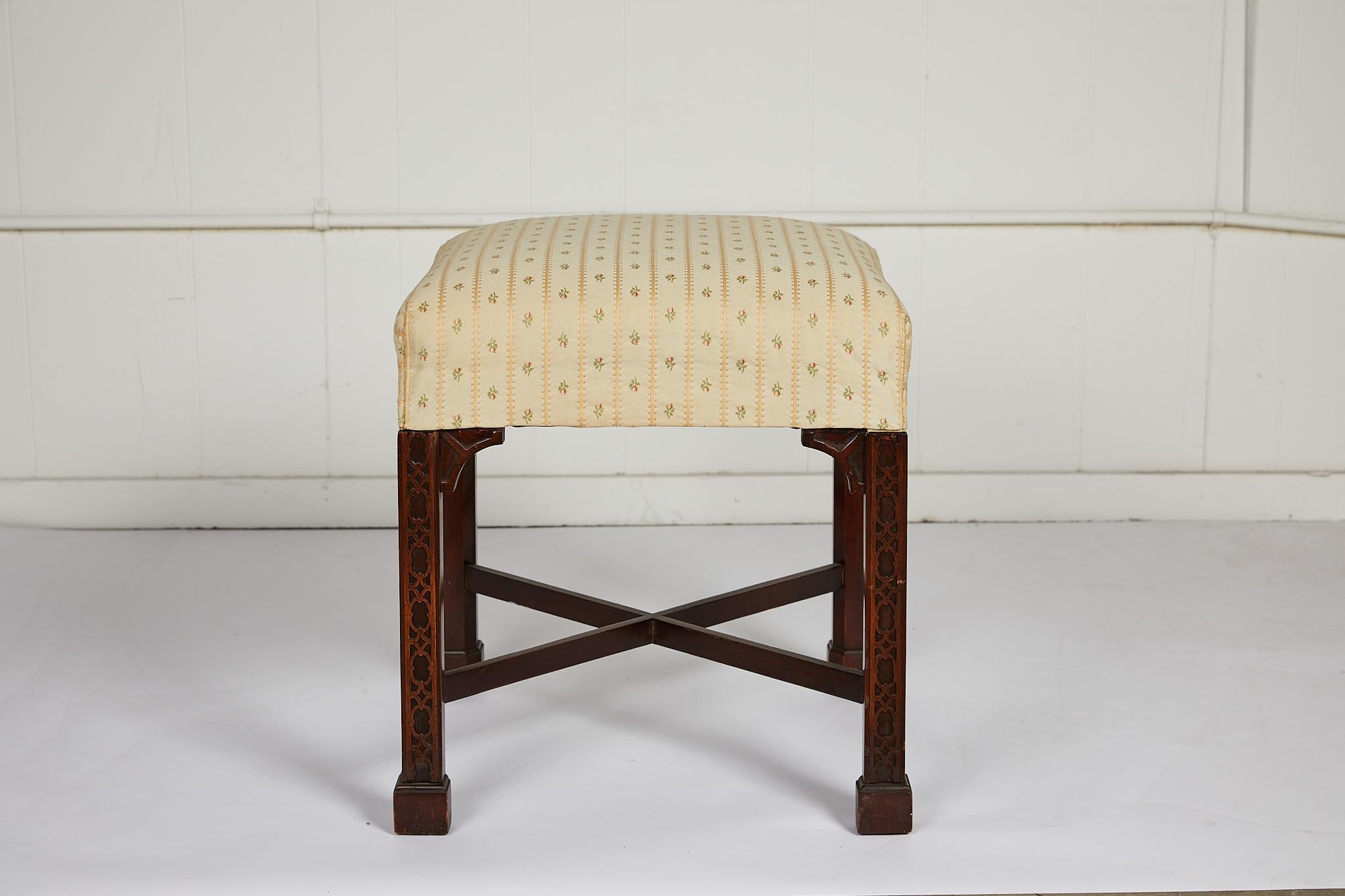 19th Century Chinese Chippendale Style Mahogany Stool
