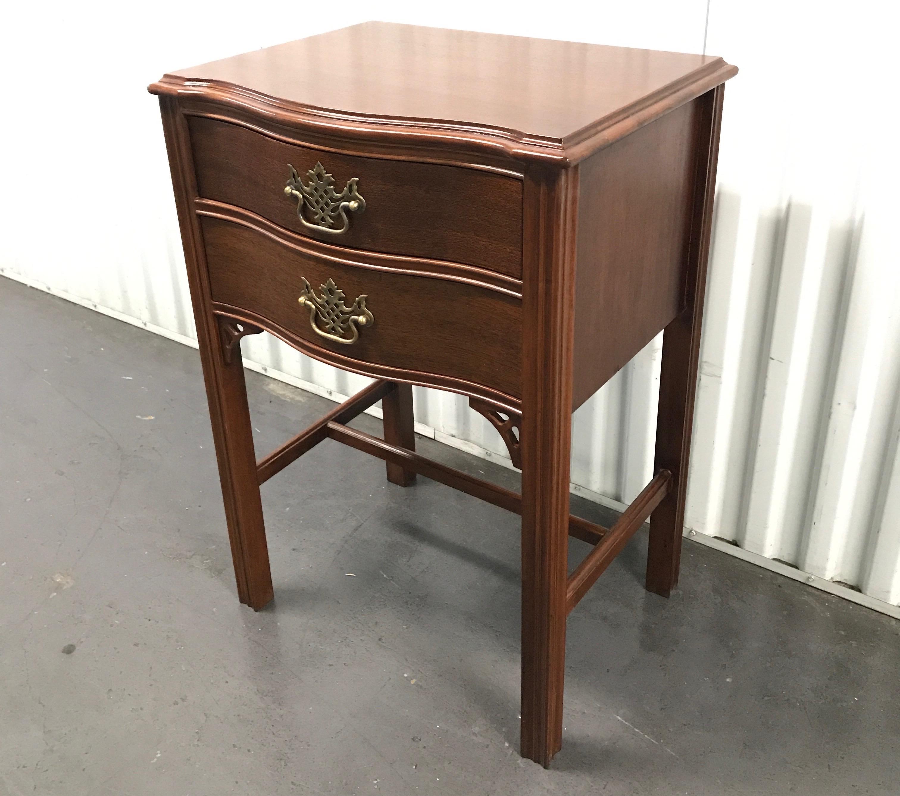 Chinese Chippendale style two-drawer side table or nightstand.