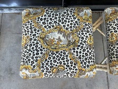 Chinese Chippendale Style Ottomans W/ Brunschwig Fils Leopard Chinoiserie - Pair
