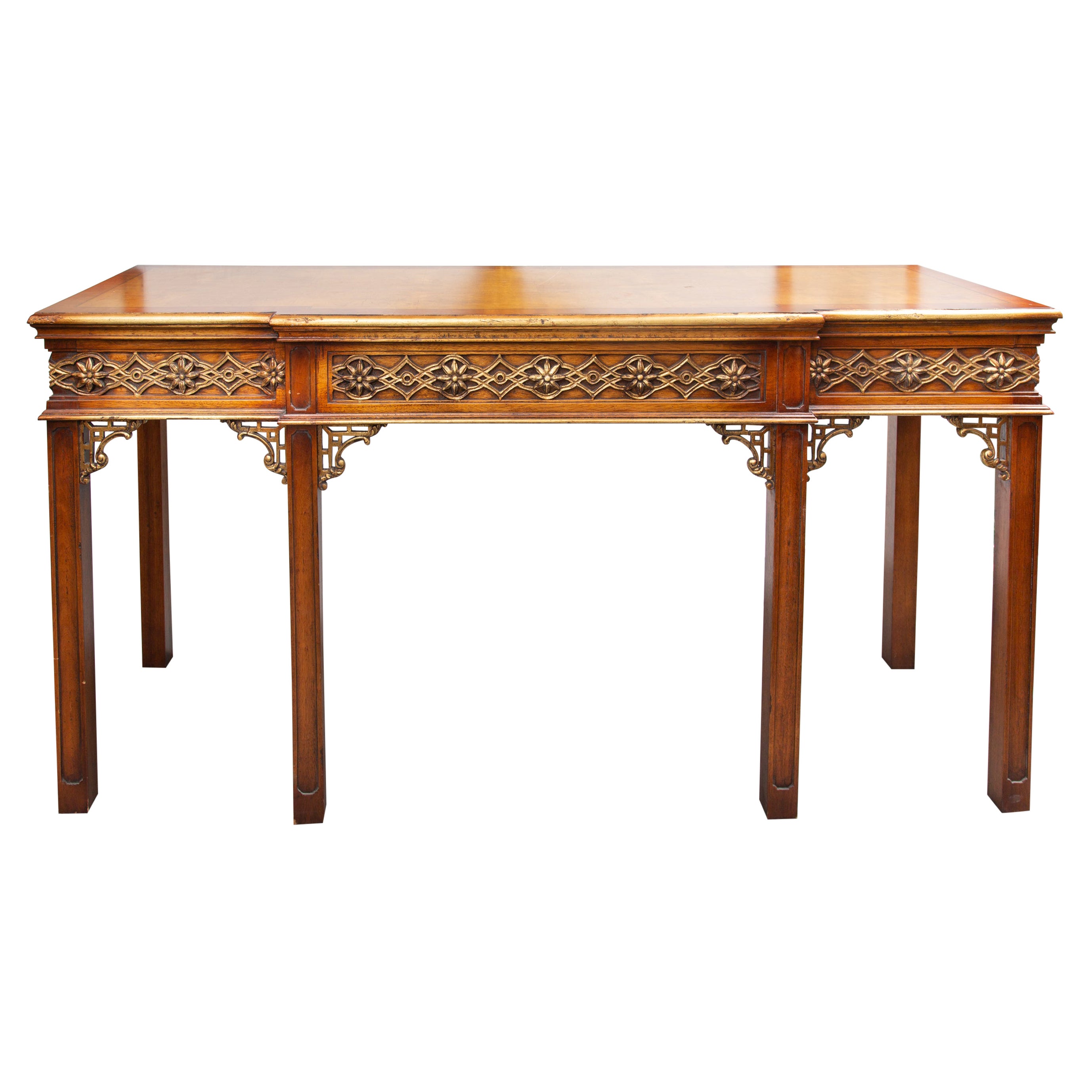 Chinese Chippendale Style Parcel Gilt Walnut Console / Sofa Table