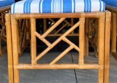 Chinese Chippendale Style Rattan / Bamboo Ottomans / Tables in Blue & White, 3