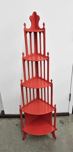 Chinese Chippendale Style Red Lacquered Corner Etagere