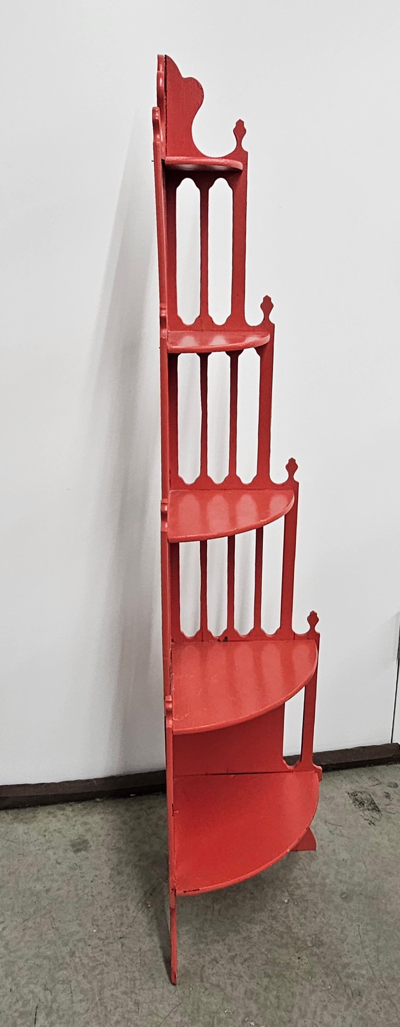 Chinesische Chippendale-Stil rot lackiert Ecke Etagere (Chinese Chippendale) im Angebot