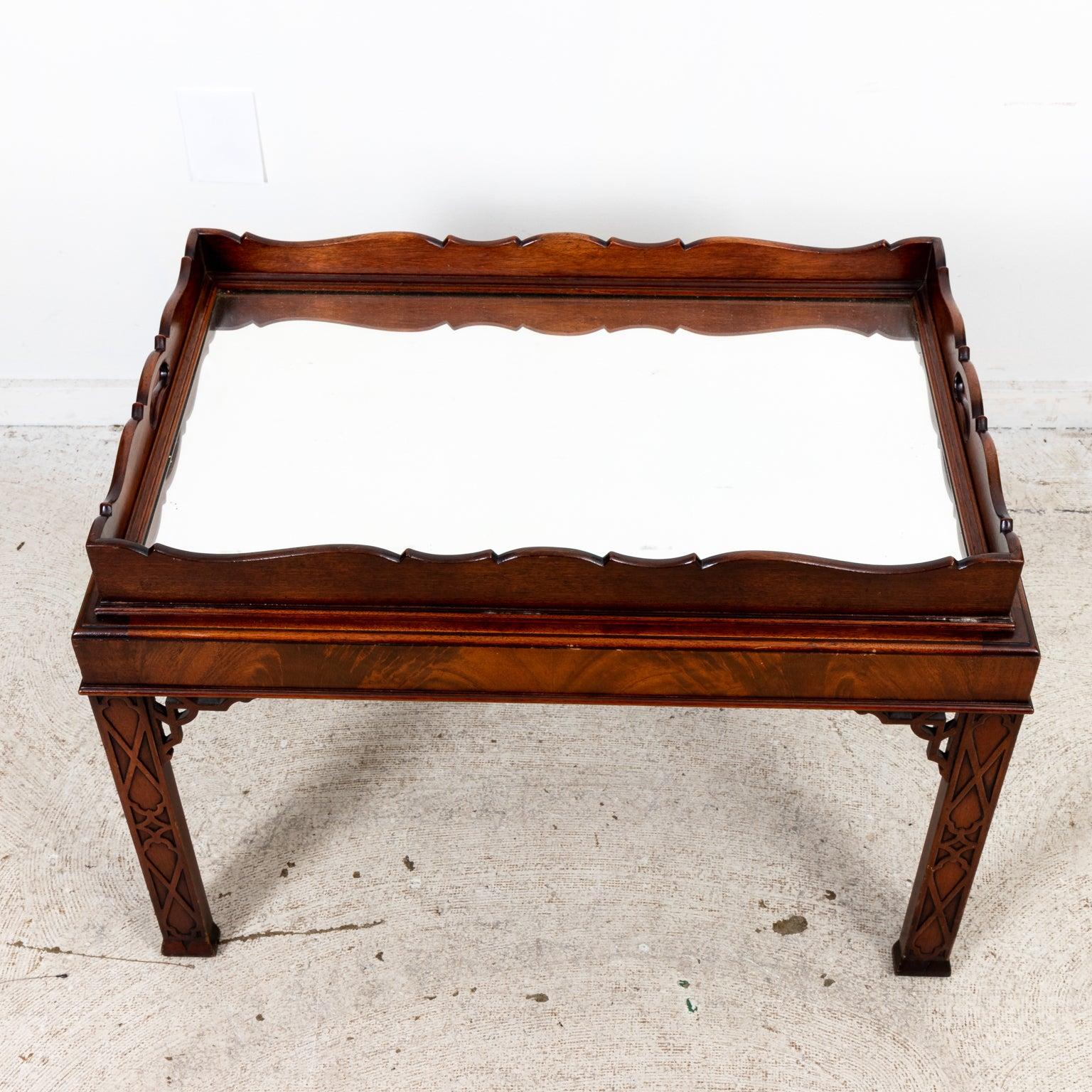 Carved Chinese Chippendale Style Reversible Butlers Tray Table For Sale