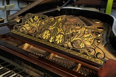 Chinese Chippendale Style Schiedmayer Piano Oriental Scenes Embossed Japanning