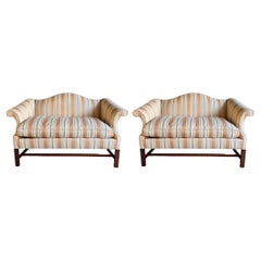 Used Chinese Chippendale Style Settees / Sofas W/ Mahogany Frame By Southwood - Pair