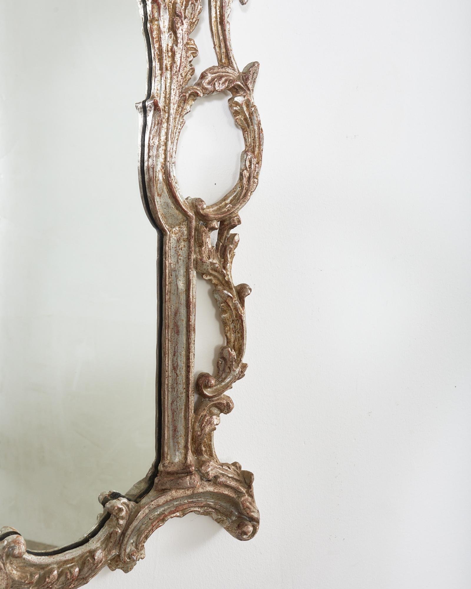 Chinese Chippendale Style Silver Gilt Pagoda Mirror with HoHo Birds For Sale 5