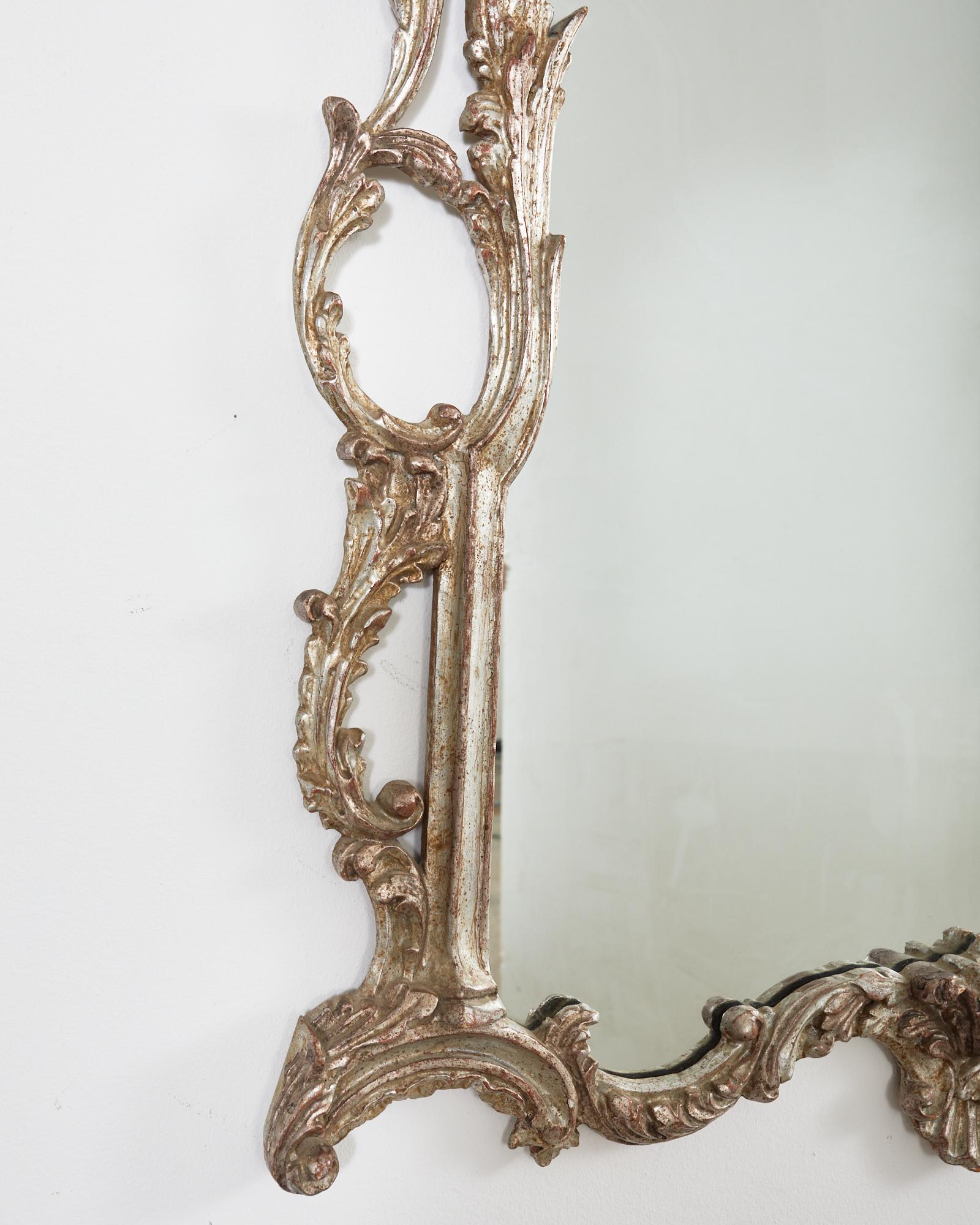 Glass Chinese Chippendale Style Silver Gilt Pagoda Mirror with HoHo Birds For Sale
