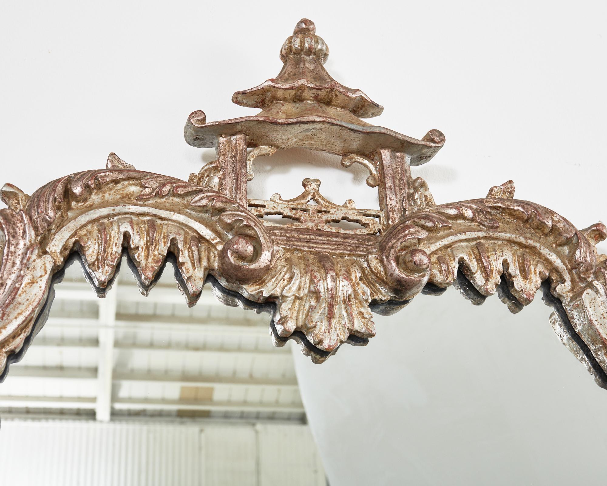 Chinese Chippendale Style Silver Gilt Pagoda Mirror with HoHo Birds 2