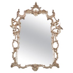 Chinese Chippendale Style Silver Gilt Pagoda Mirror with HoHo Birds