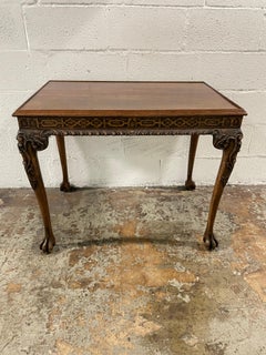 Chinese Chippendale Style Side Table, Oak with Fretwork, Circa 1970s
