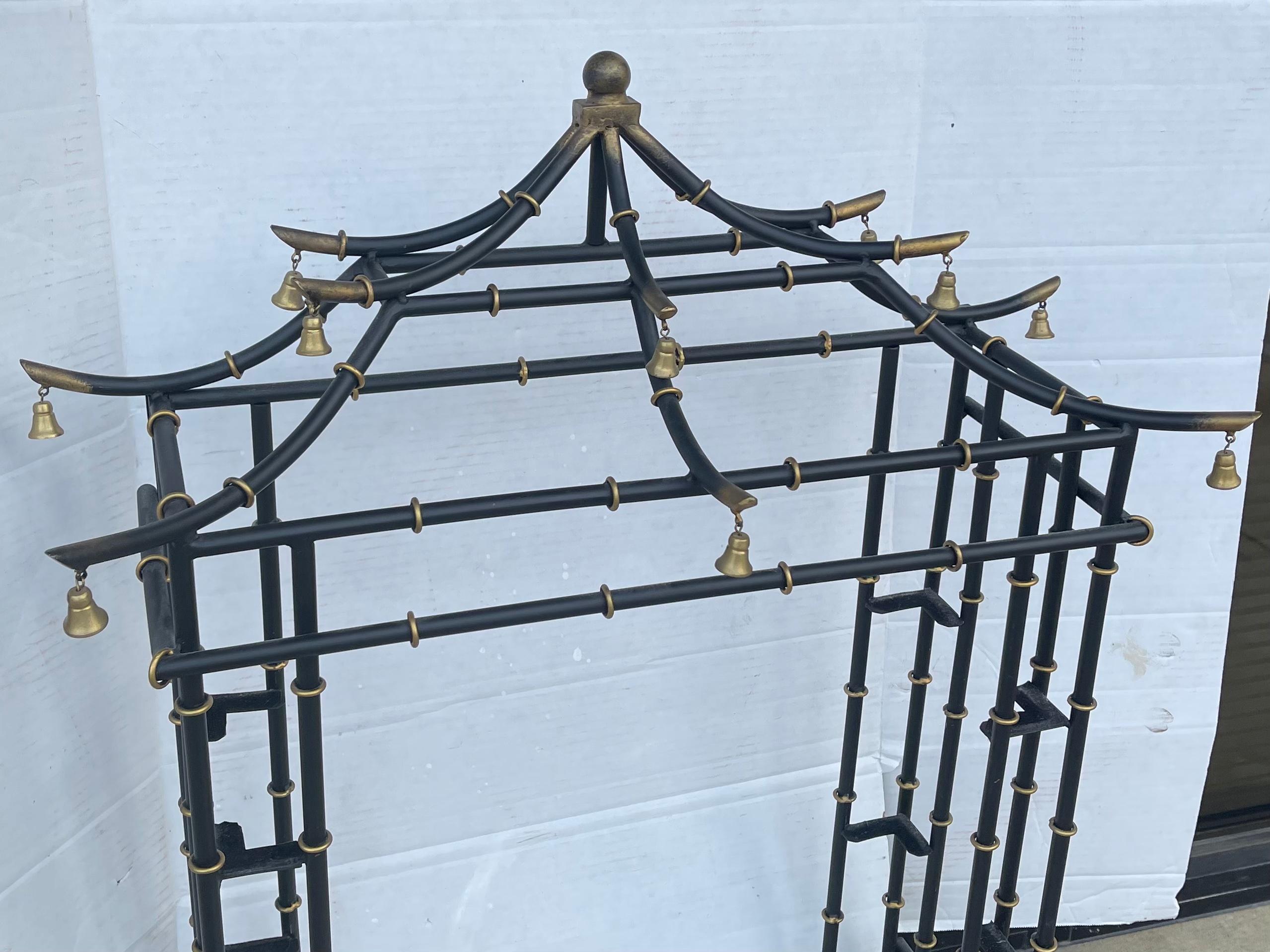 20th Century Chinese Chippendale Style Tole Pagoda Wall Shelf
