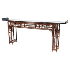 Chinese Chippendale Style Tortoise Bamboo Console Table