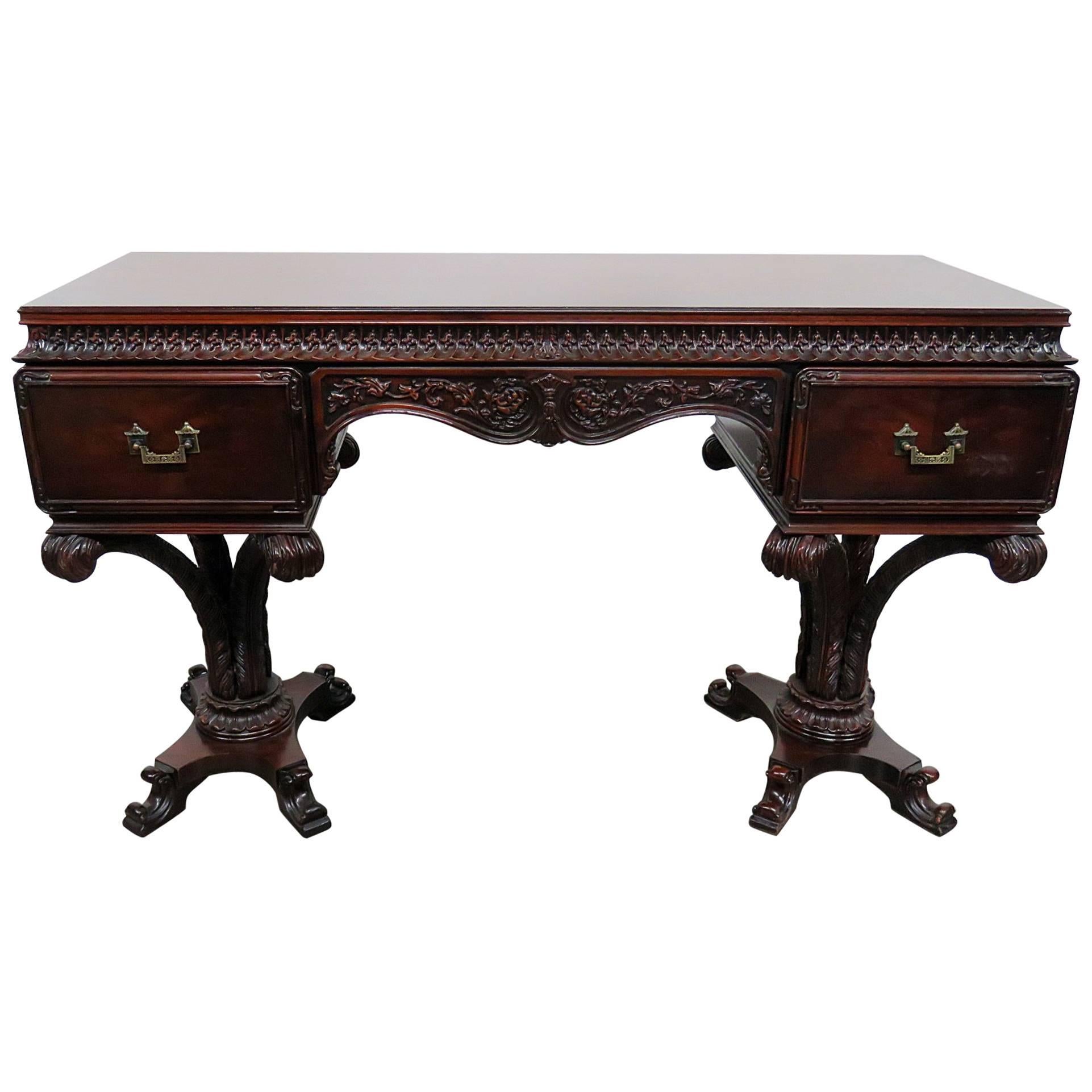 Prince of Wales Plume Base Chinese Chippendale Ladies Mahogany Vanity 