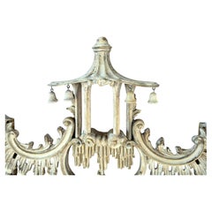 Chinese Chippendale Style Whitewashed Wall Mirror, Hand-Carved Wood