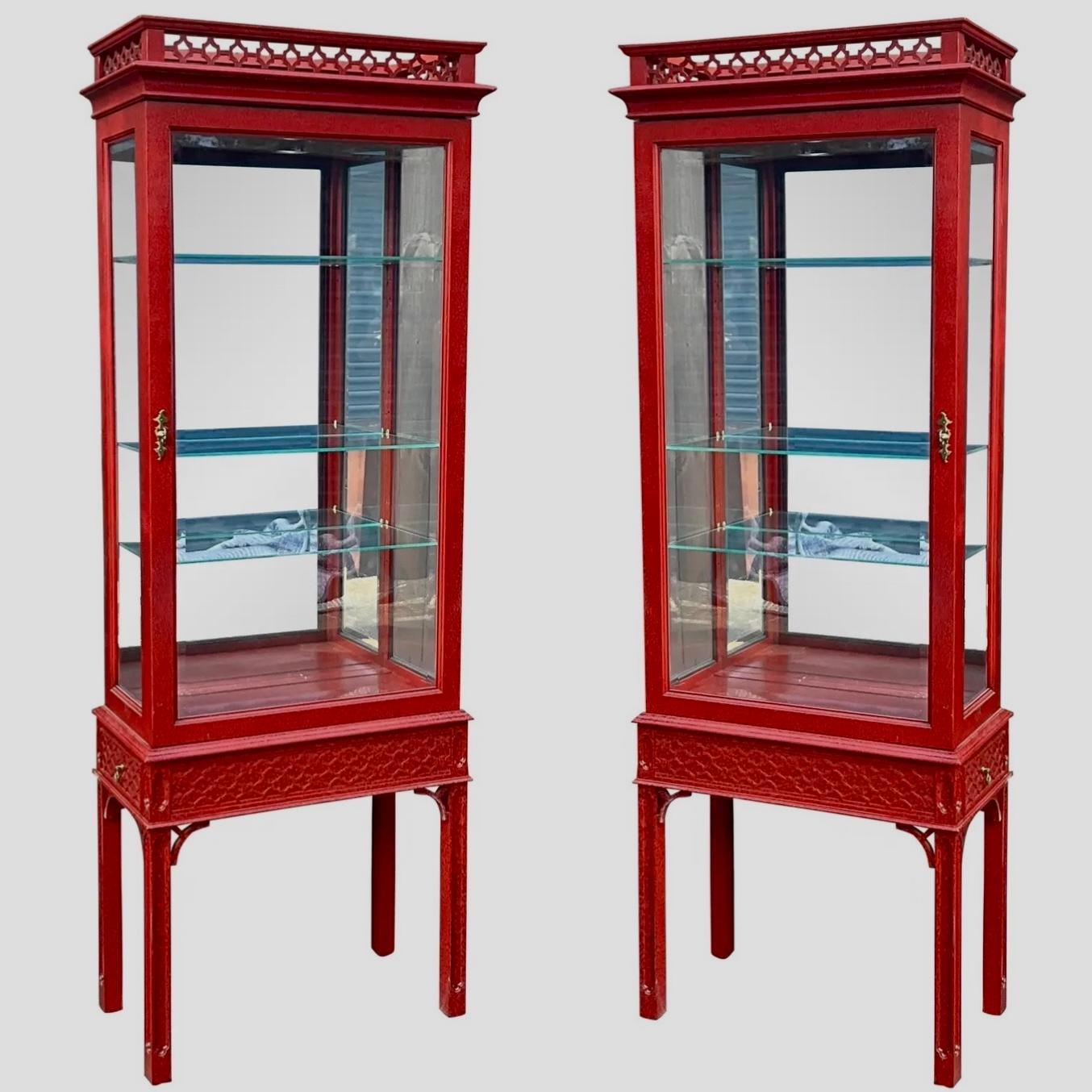 Chinese Chippendale Syle Vitrines  Cabinets Curios by Century Furniture - Pair For Sale 1