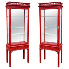 Chinese Chippendale Syle Vitrines Cabinets Curios by Century Furniture - Pair