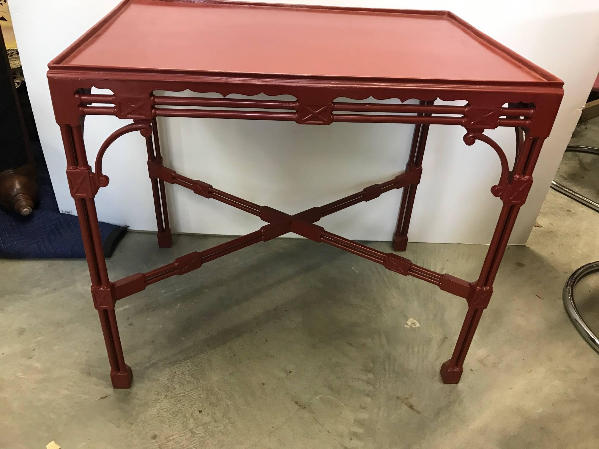 American Chinese Chippendale Tea Table in Cinnabar Red