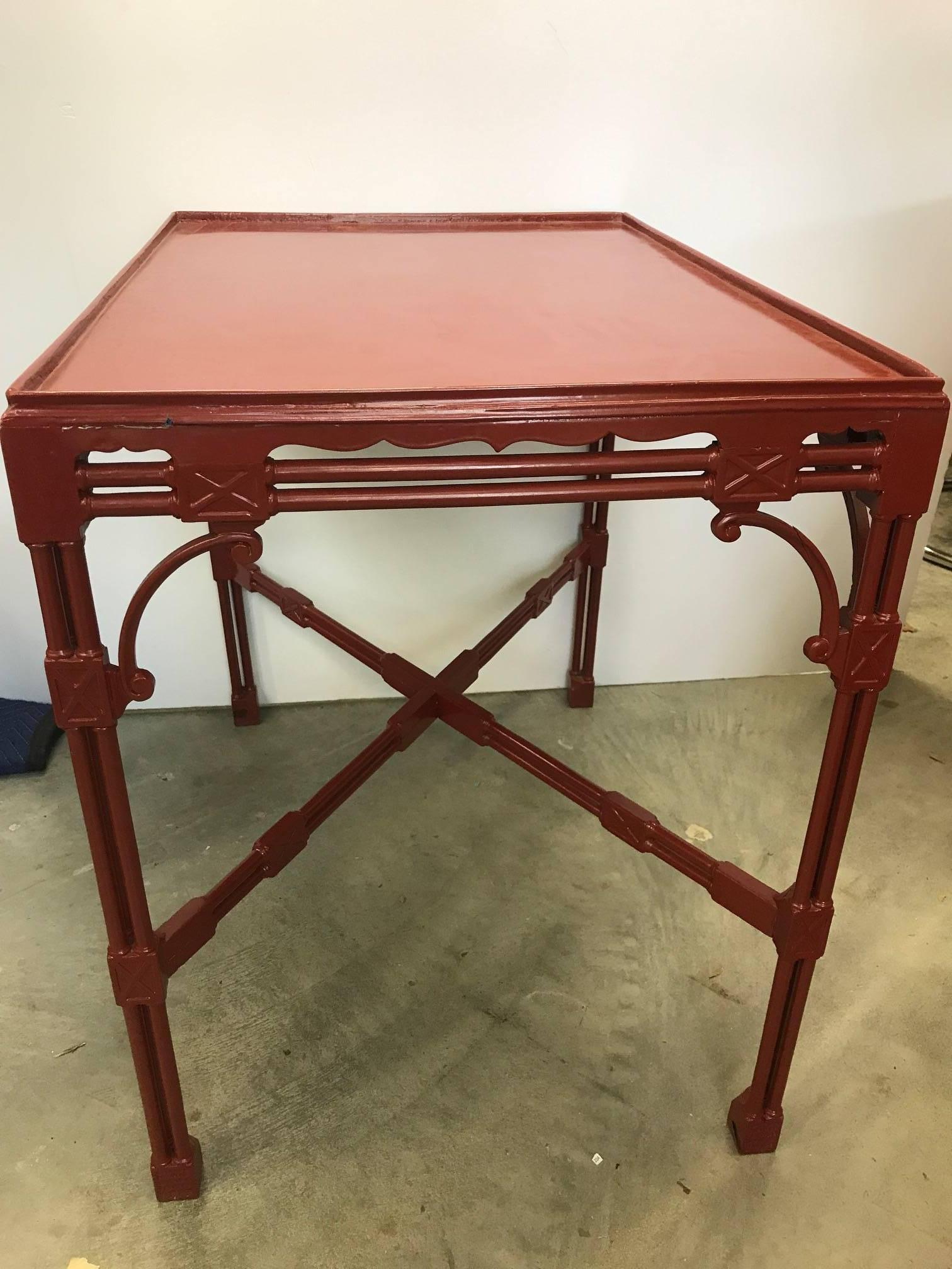 Lacquered Chinese Chippendale Tea Table in Cinnabar Red