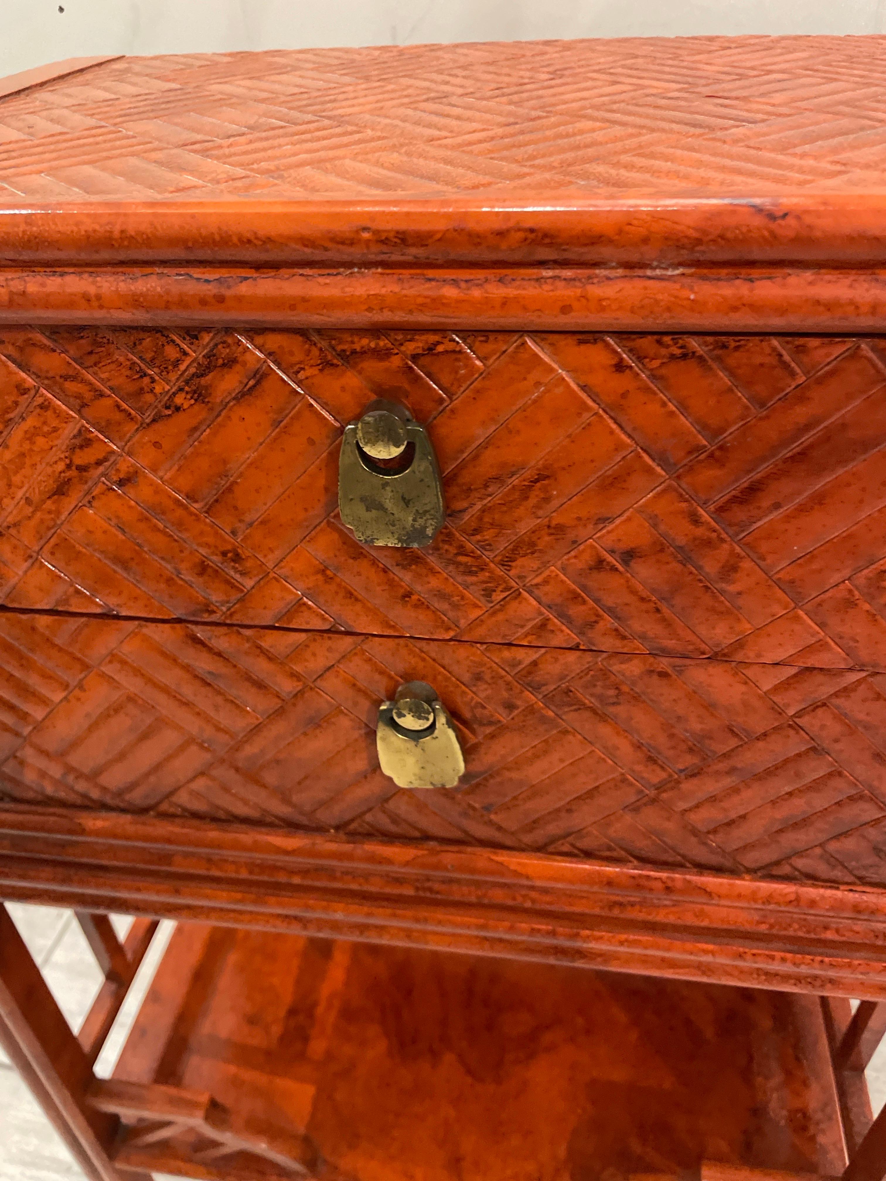 Chinese Chippendale Two Drawer Side Table For Sale 1