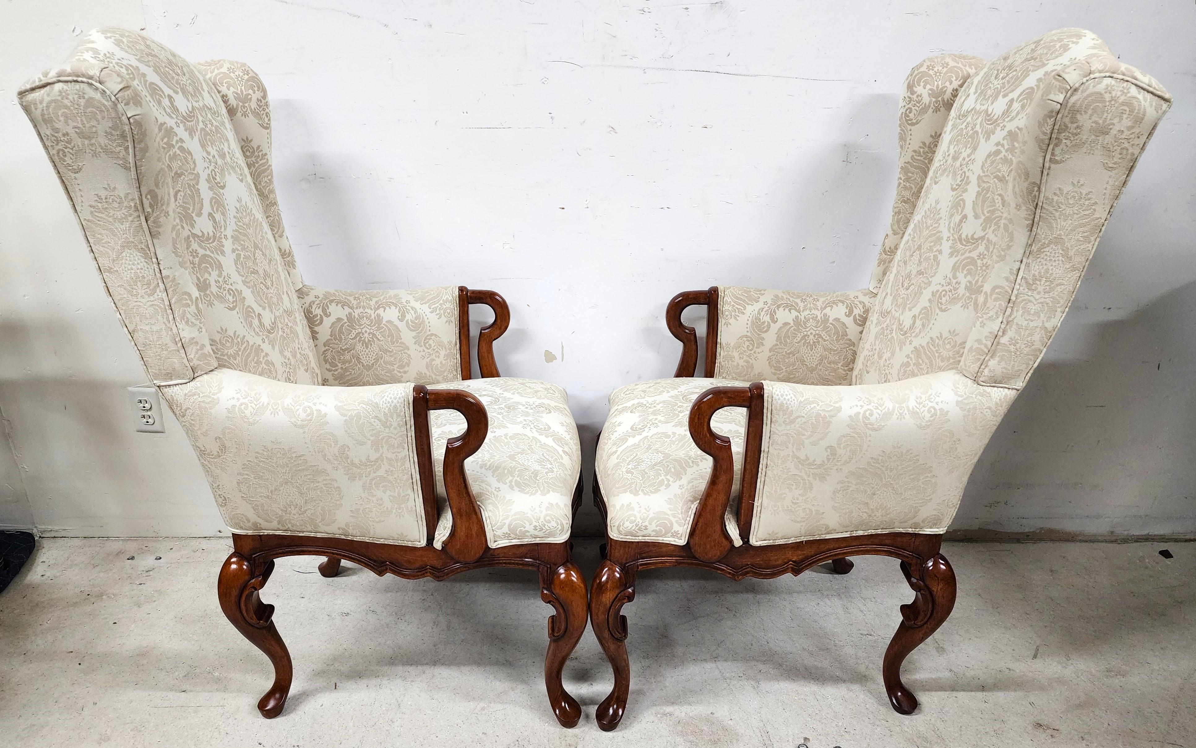 Cotton Chinese Chippendale Wingback Armchairs For Sale