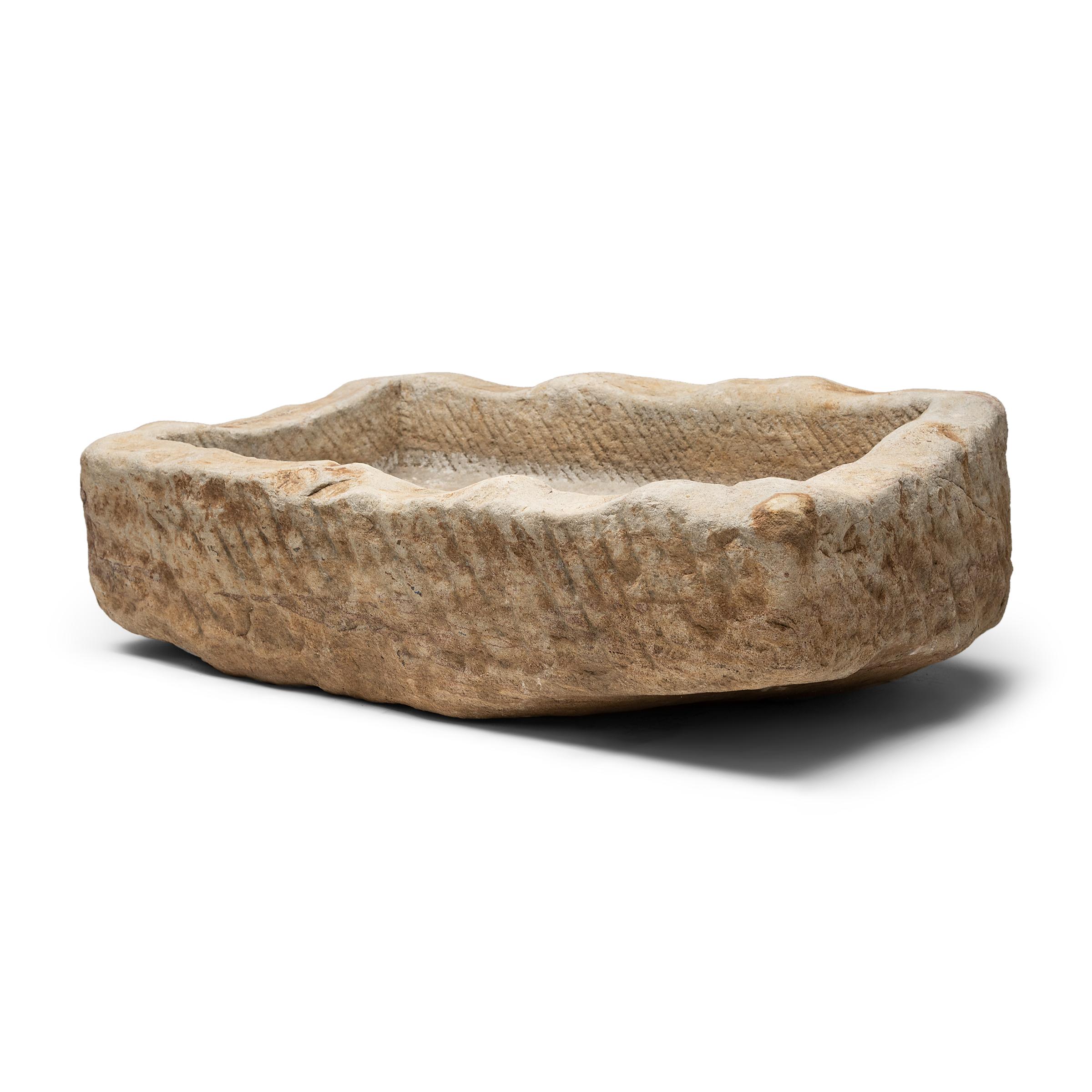 Qing Chinese Chiseled Stone Trough, circa  1900 For Sale