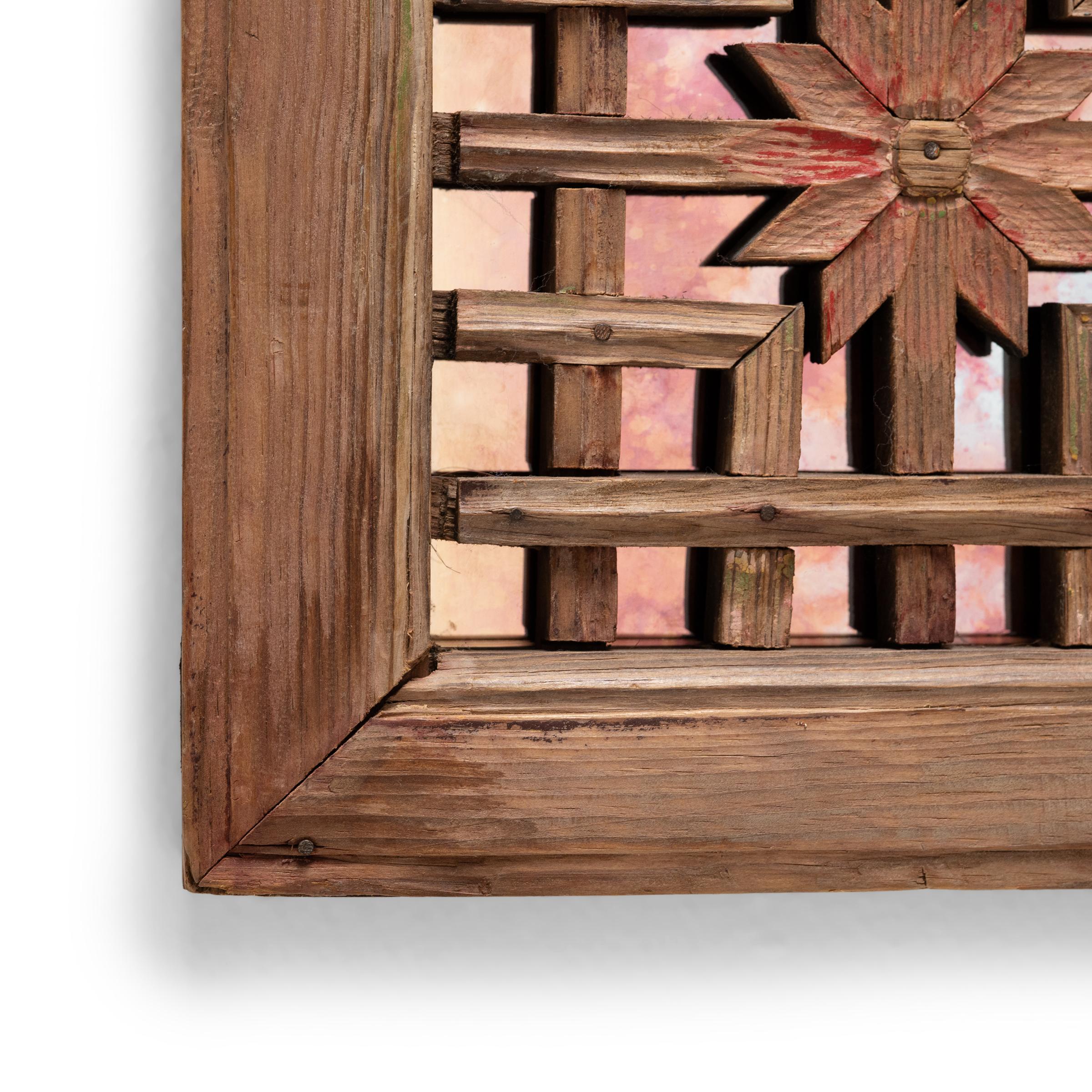 Qing Chinese Chrysanthemum Lattice Window Mirror, circa 1900 For Sale