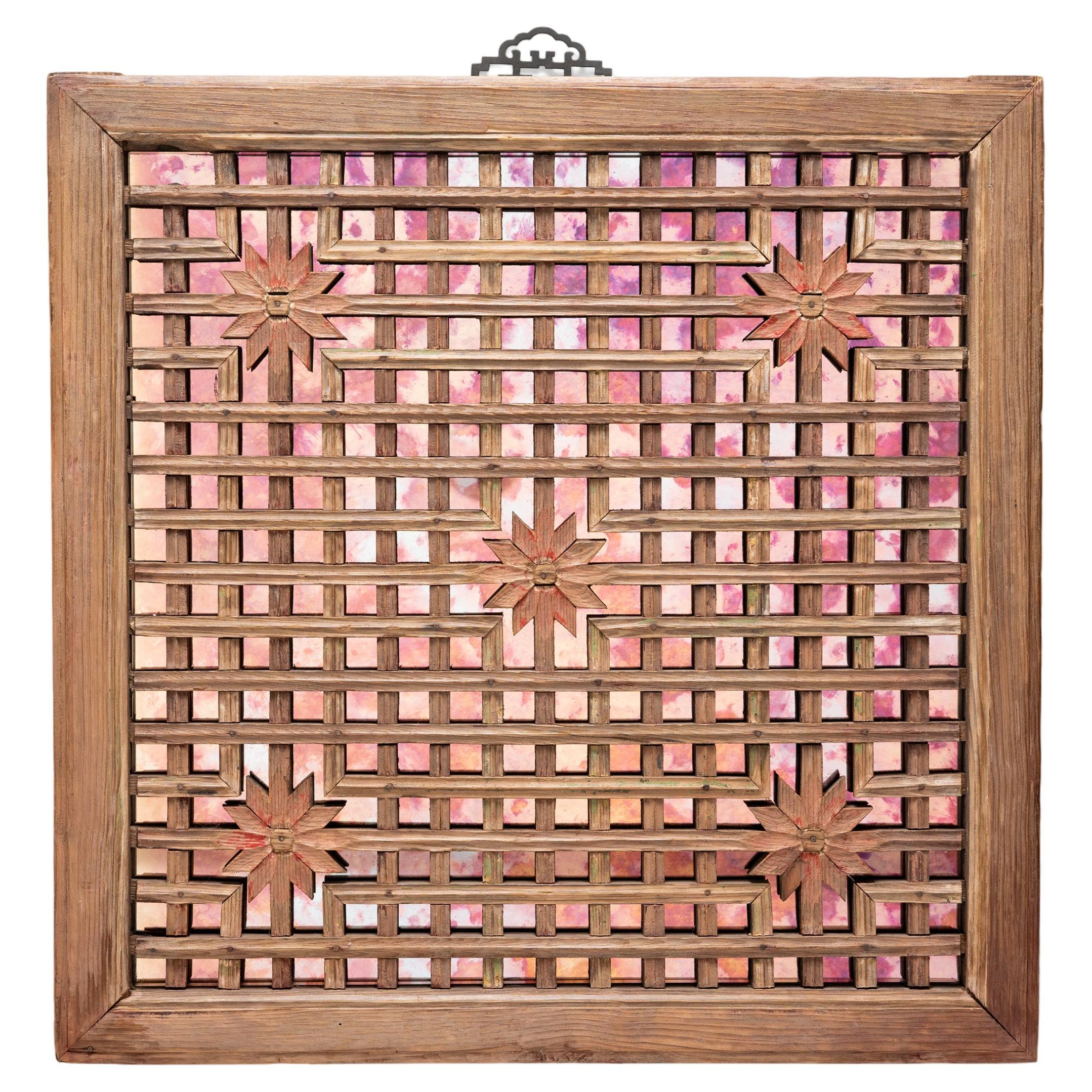 Chinese Chrysanthemum Lattice Window Mirror, circa 1900 For Sale