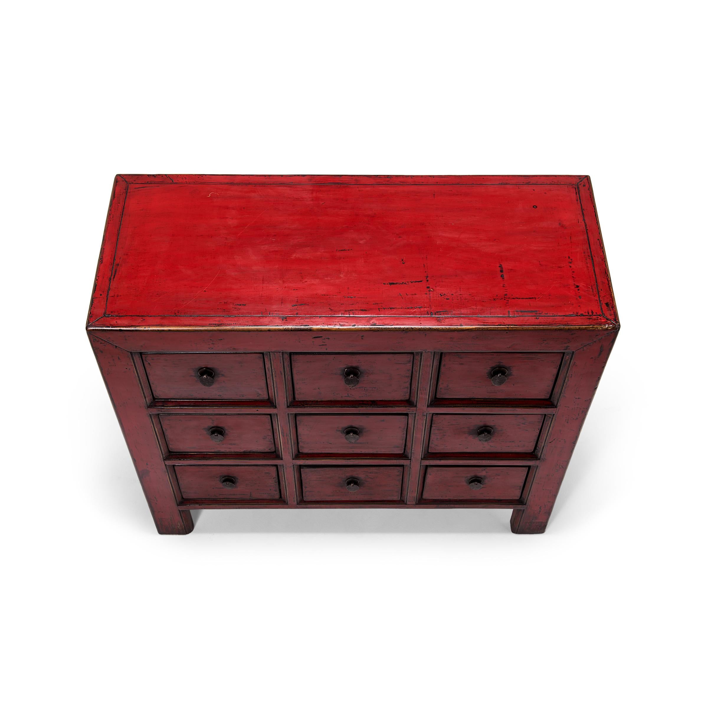 Pine Chinese Cinnabar Apothecary Chest