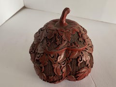 Chinese Cinnabar Box Carved Pumpkin Shaped Lidded Goard