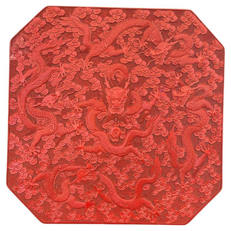 Chinese Cinnabar Box with 13 Dragons For Sale