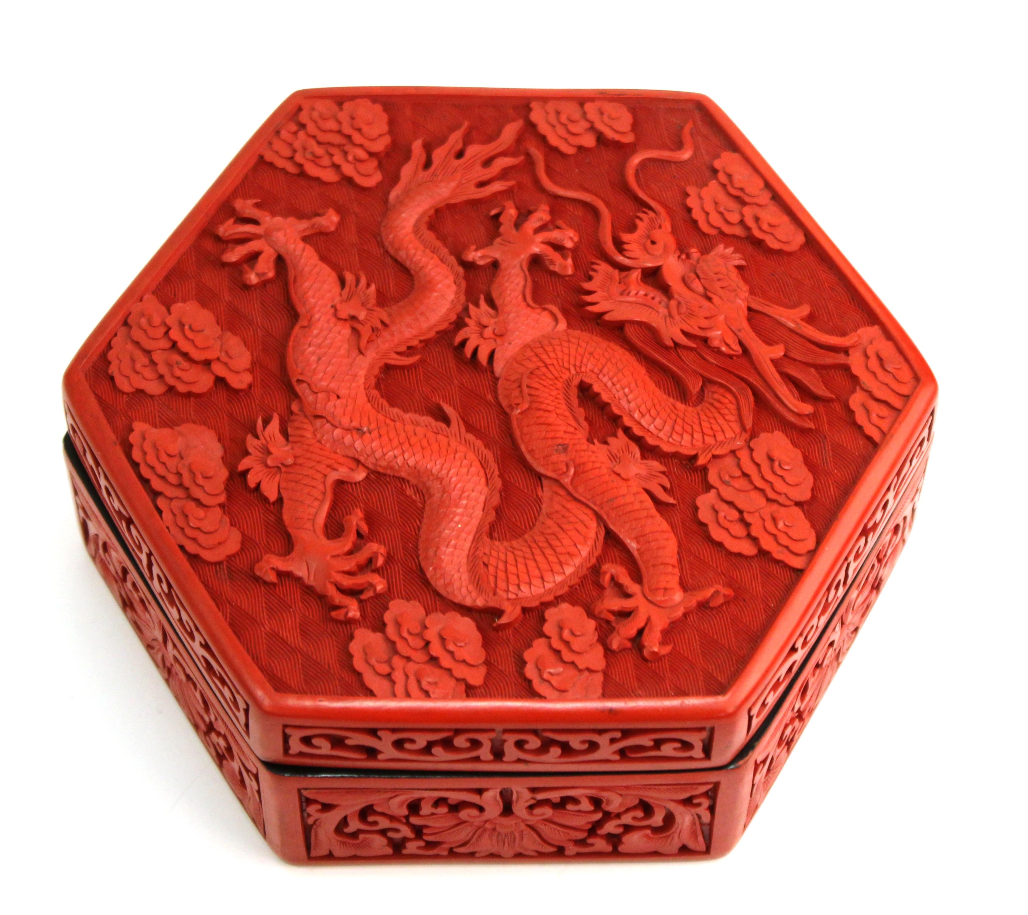 Chinese Cinnabar Box with Dragon Motif 6