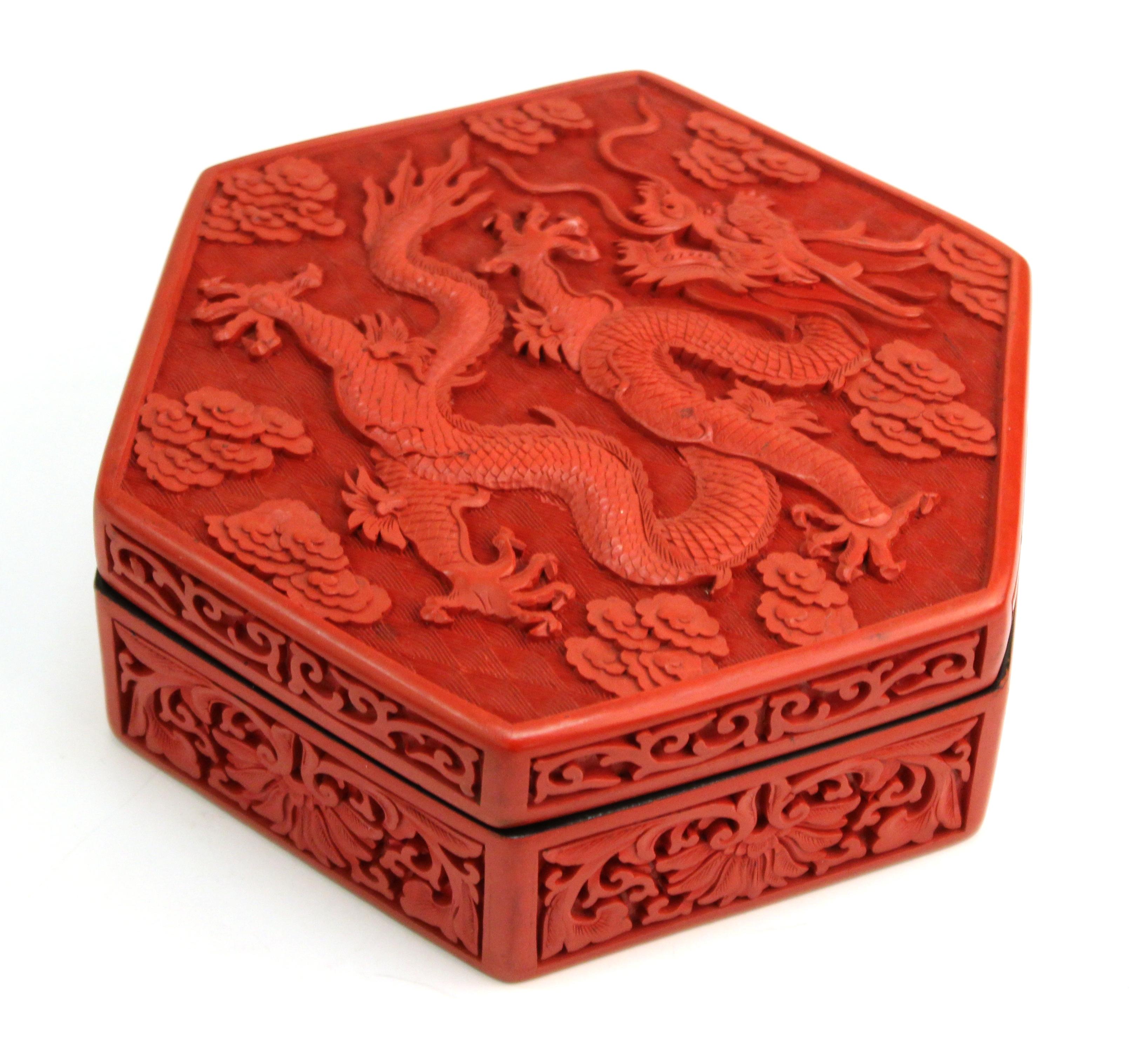 Chinese Cinnabar Box with Dragon Motif 7