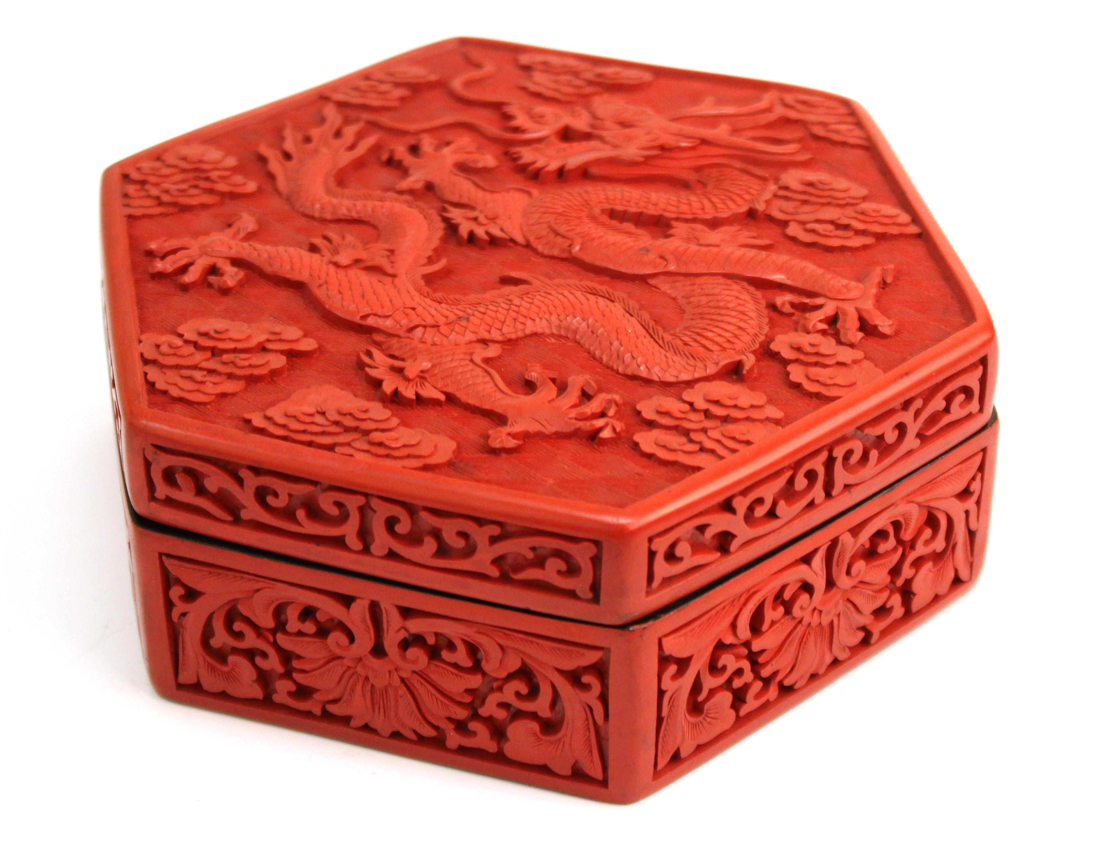 Chinese Export Chinese Cinnabar Box with Dragon Motif