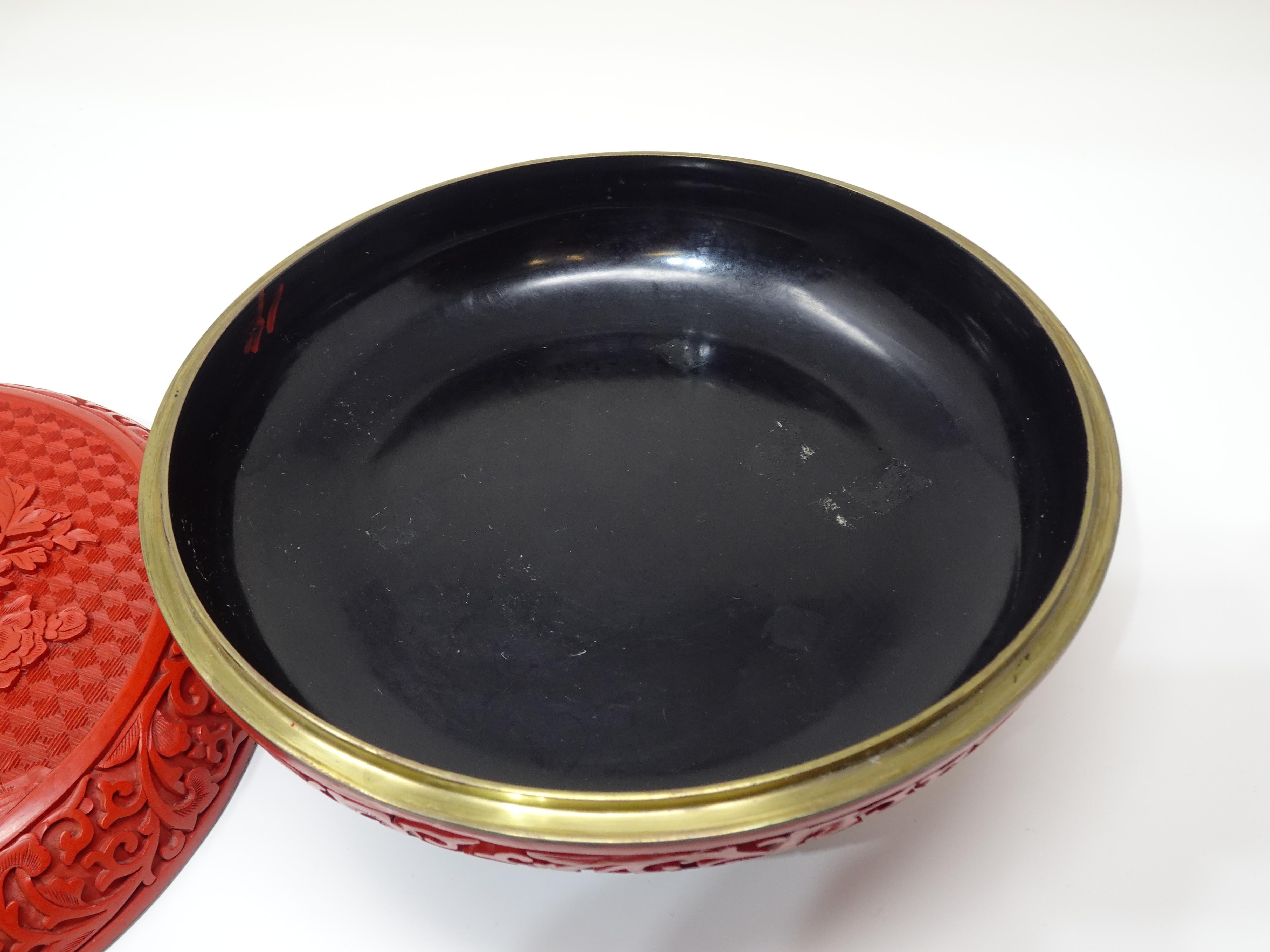 Brass Chinese Cinnabar Chrysanthemum Box