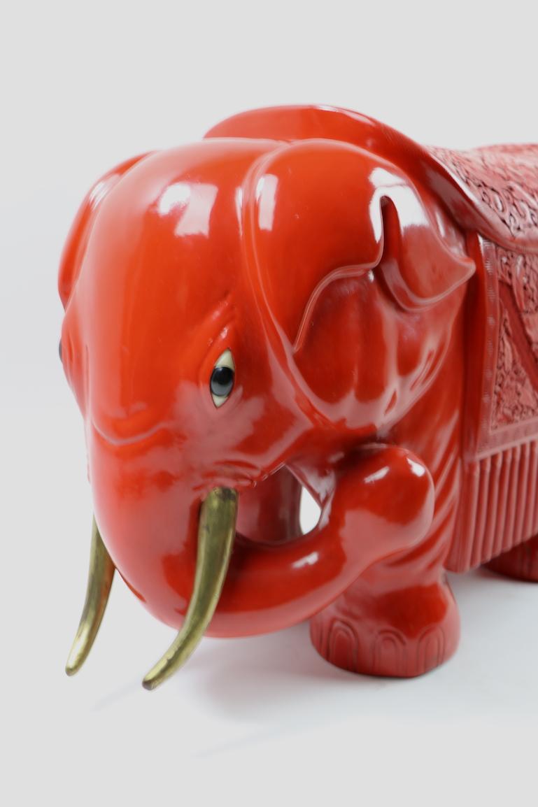 Chinese Cinnabar Elephant In Good Condition For Sale In New York, NY