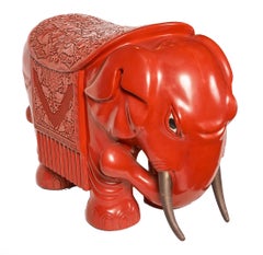Chinese Cinnabar Elephant Garden Stool