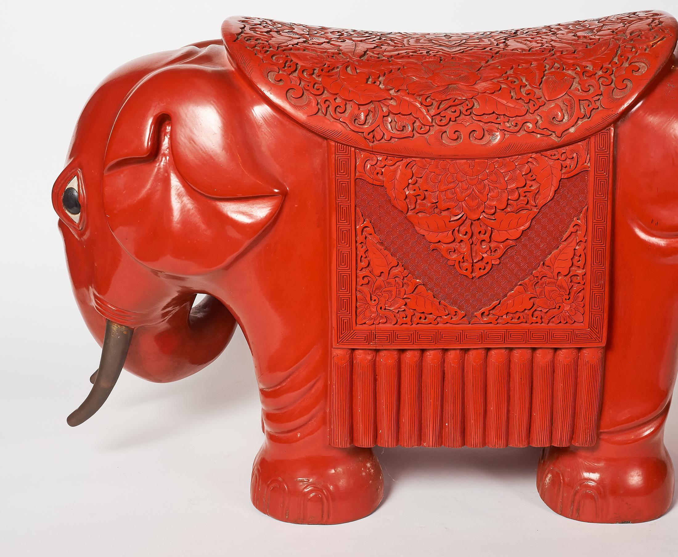 Chinese Export Chinese Cinnabar Elephant Garden Stool